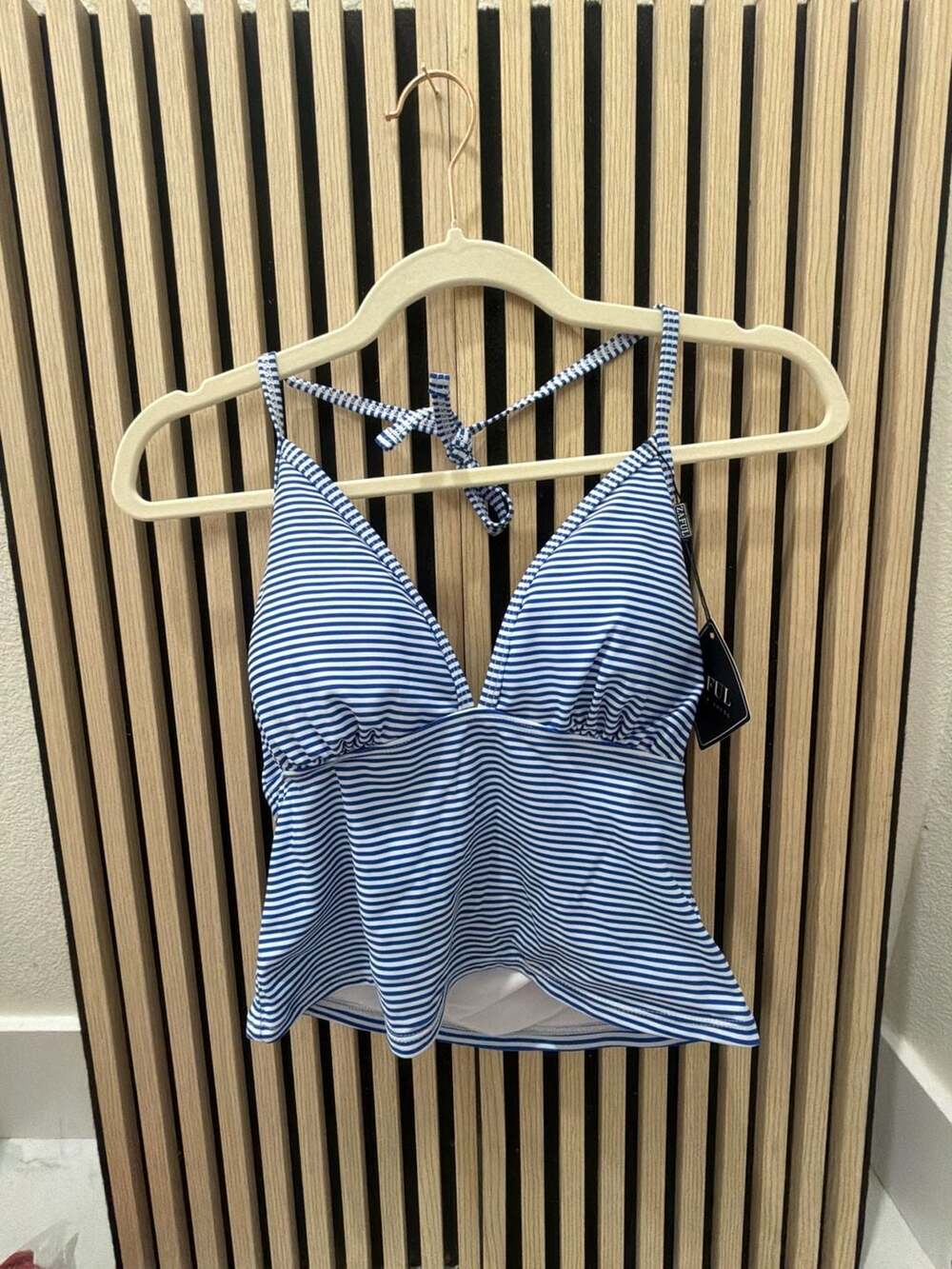 Zaful Striped Halter Tankini Top Blue White and Shorts